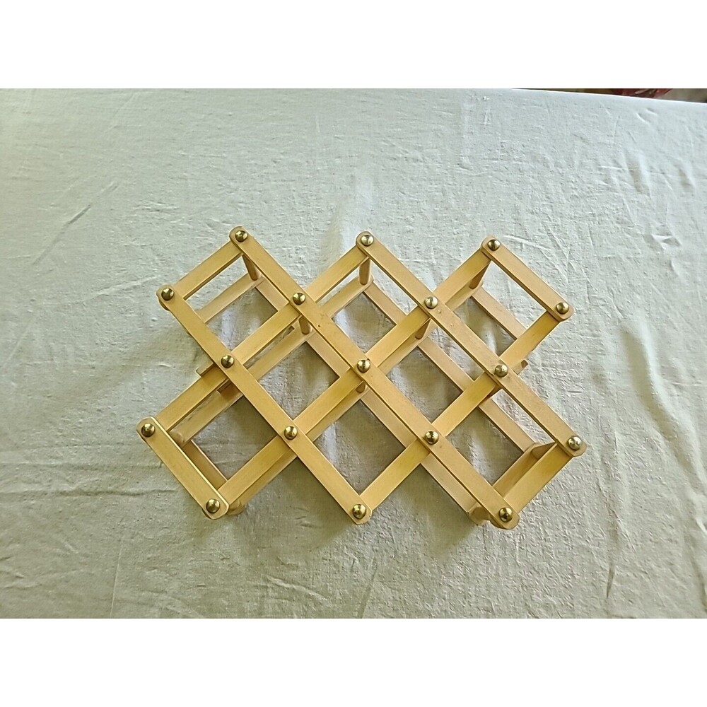 Vintage Blonde Wooden Folding Accordion Wine Rack